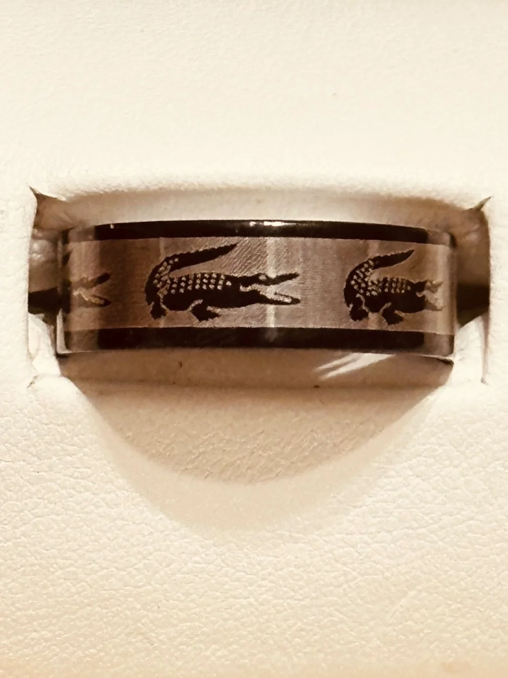 Stainless Steel Alligator Crocodile Black Silver Ring Size 10.5 NWT Unisex Men